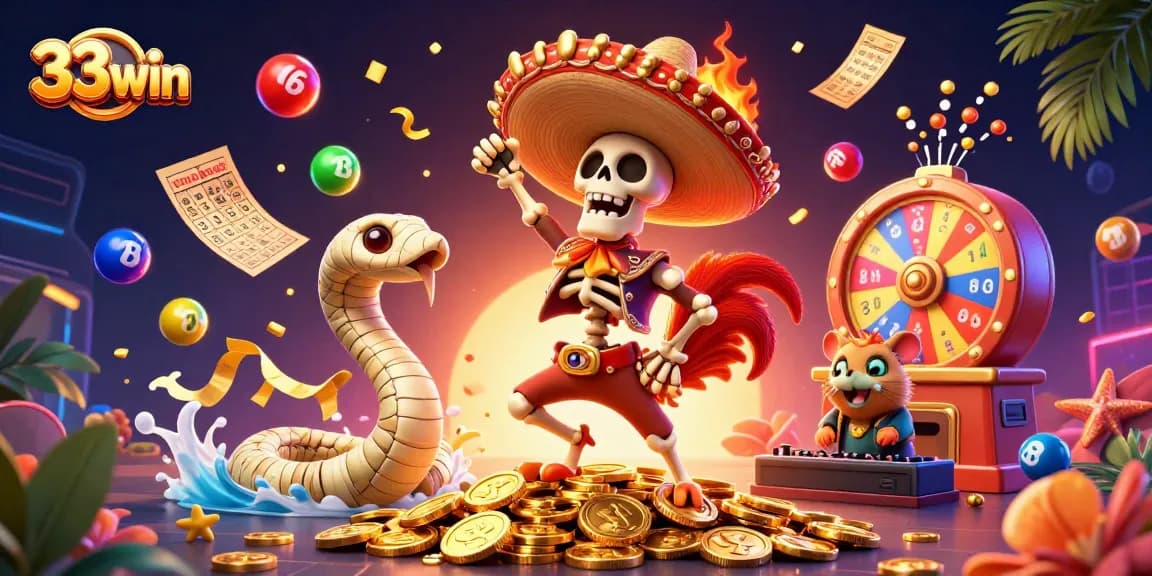 Play and win big at 33win with dynamic gaming experiences showcased in a vibrant casino scene.