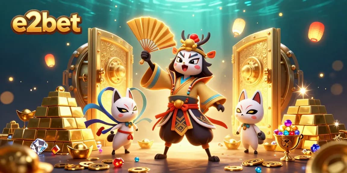 Win big at e2bet with a vibrant gambling showdown featuring treasure and dynamic characters.