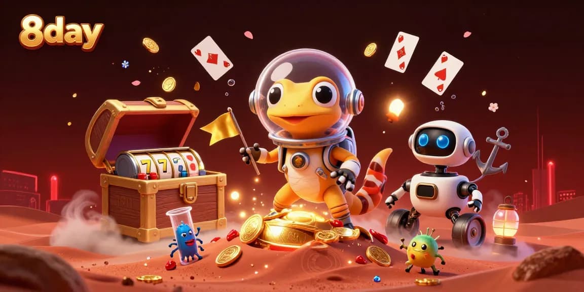 8day's Martian gecko enjoys exciting gaming adventures at a golden casino