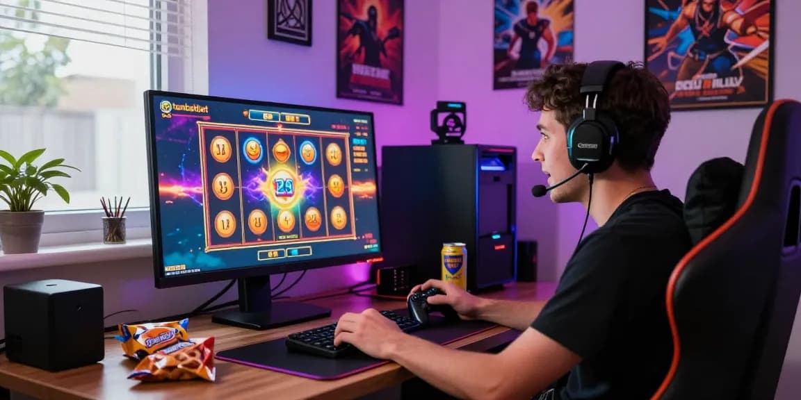 Player engaging with the tambakbet link online gaming platform in a modern gaming setup.