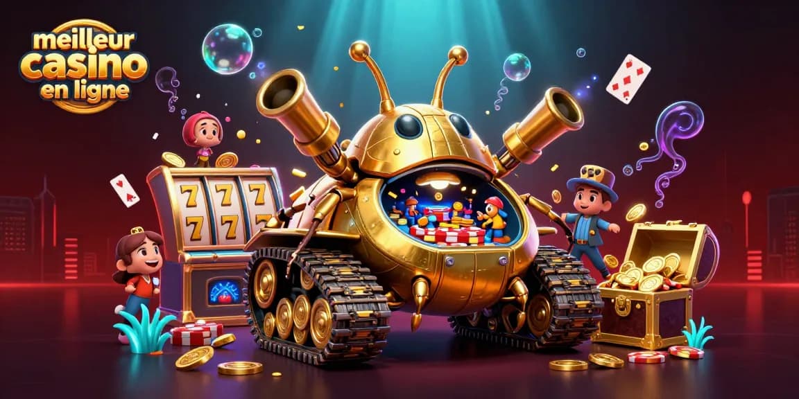 Découvrez le meilleur casino en ligne avec cette scène captivante illustrant un tank doré offrant une expérience de jeu immersive.