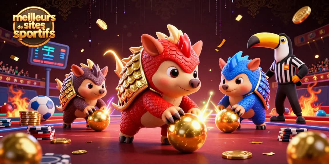 Vérifiez les meilleurs sites de paris sportifs avec cette illustration animée de pangolins rivalisant.