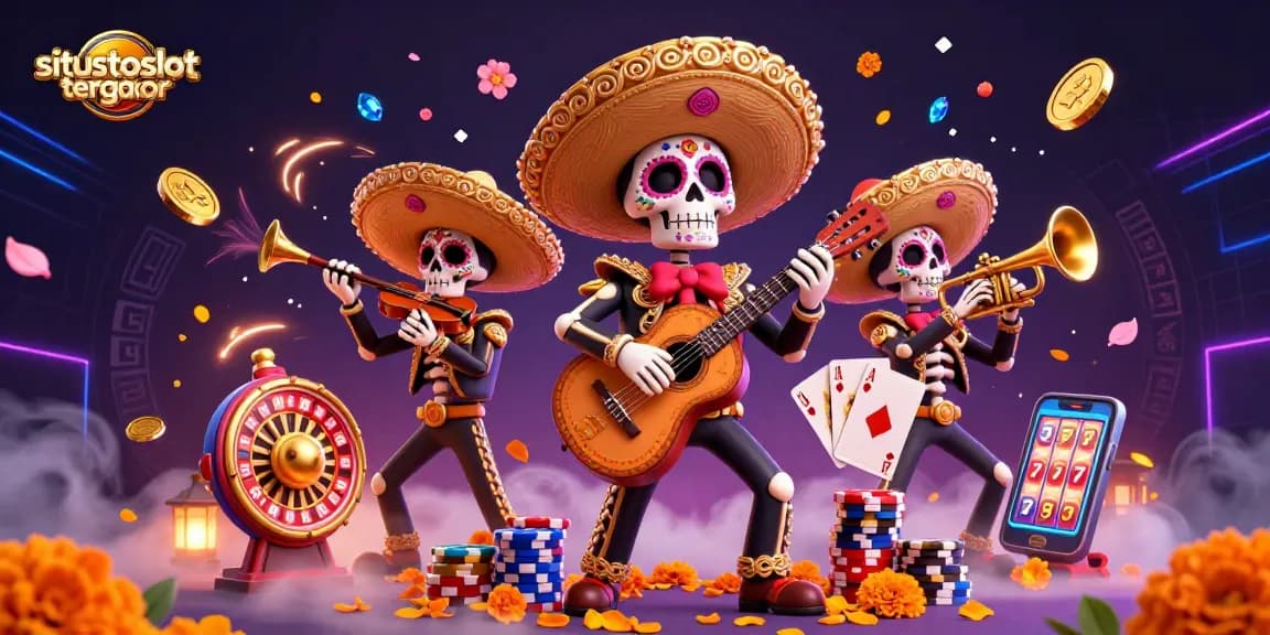 Experience vibrant action with situstotoslottergacor showcasing skeleton mariachi performers amidst casino thrills.