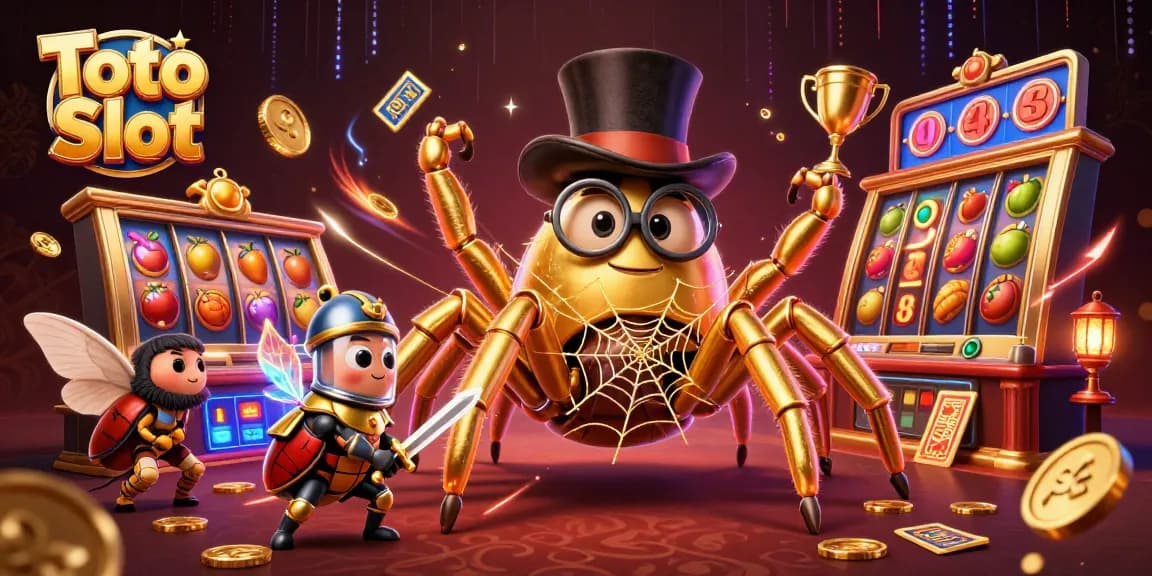 Toto Slot menghadirkan suasana kasino dengan karakter laba-laba emas dan ksatria kecil dalam perwakilan menarik.