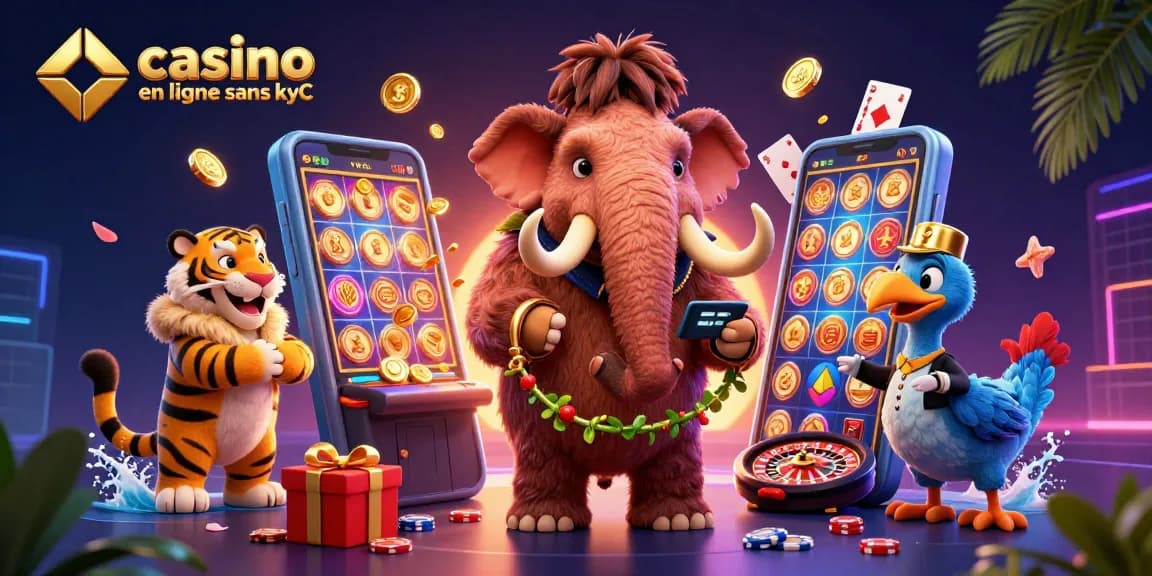 Plongée dans l'univers du casino en ligne sans KYC avec un bouncer mammouth, un VIP tigre et un portier dodo.