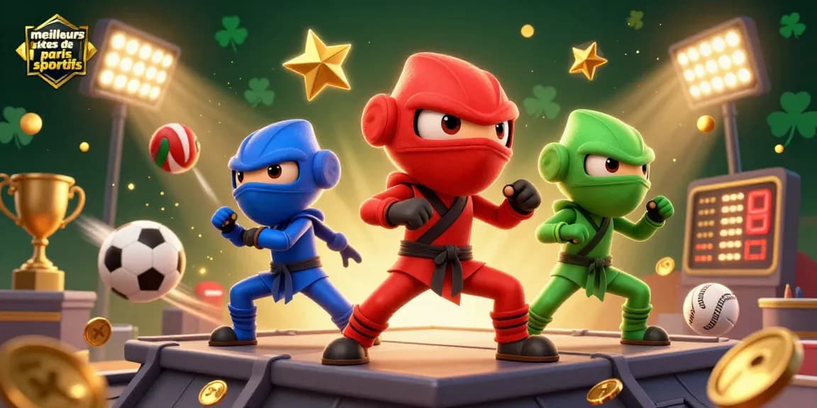 Meilleurs sites de paris sportifs : illustration dynamique avec des chameleons ninjas et des éléments de paris sportifs