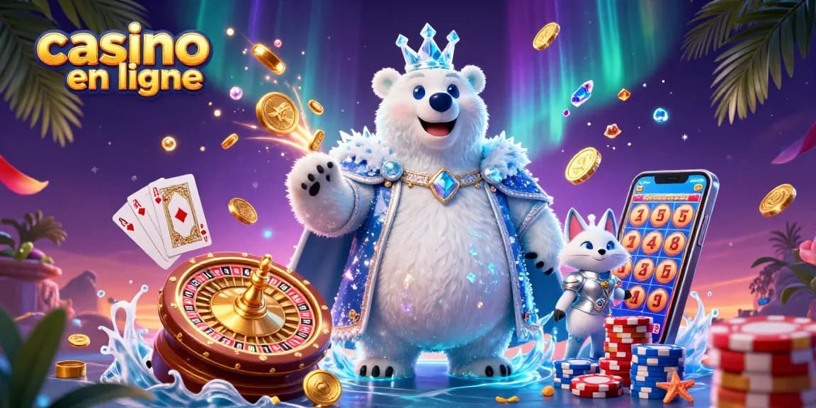 Découvrez l'excitation du casino en ligne avec cette illustration 3D dynamique mettant en scène des personnages engageants et des éléments de jeu dynamiques.