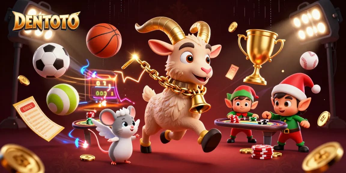 DENTOTO invites you to a thrilling casino experience with festive characters in a dynamic gaming environment.
