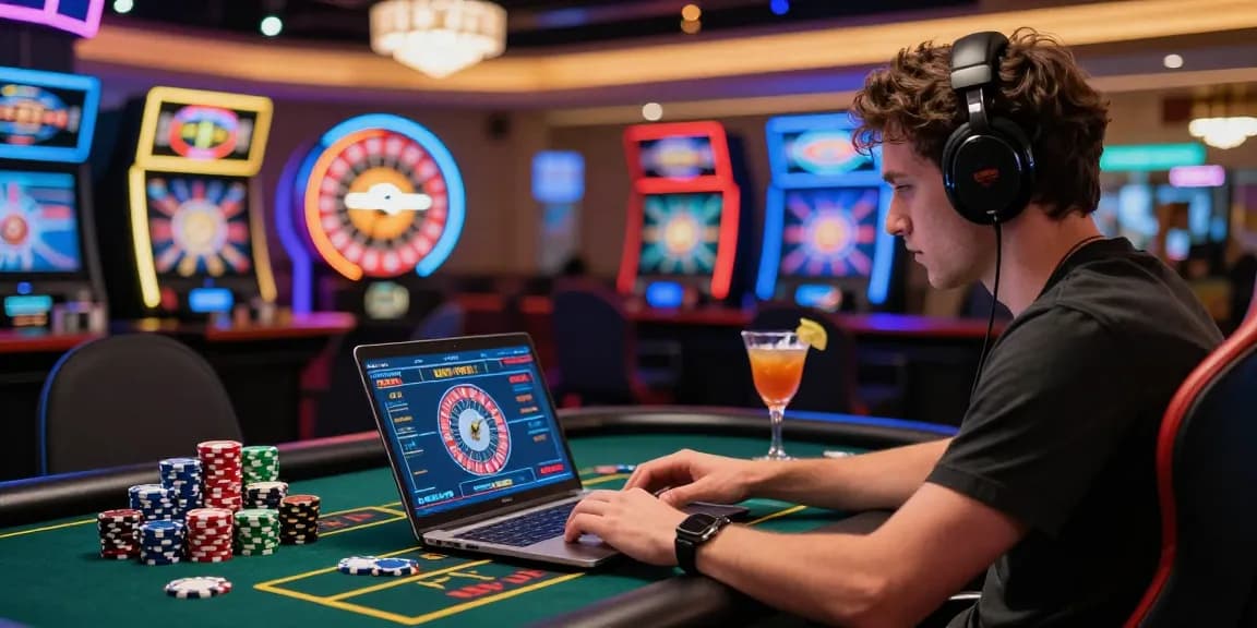 Engaged player at an online casino enjoying casinò online non aams with vibrant ambiance.