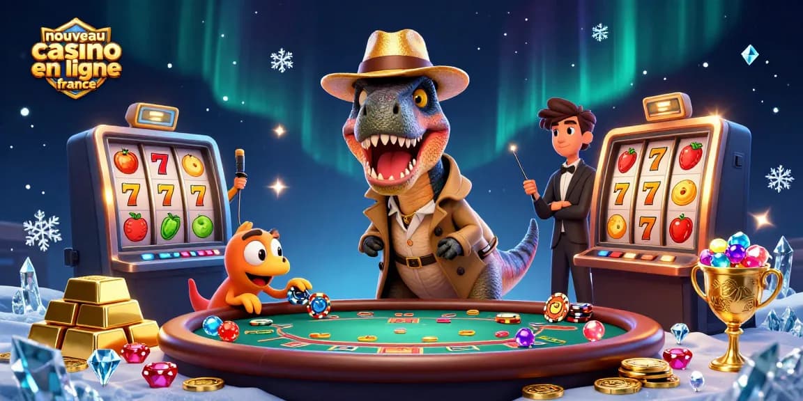 Image de nouveau casino en ligne France avec un vélociraptor et un stégosaure sous l'éclat des richesses.