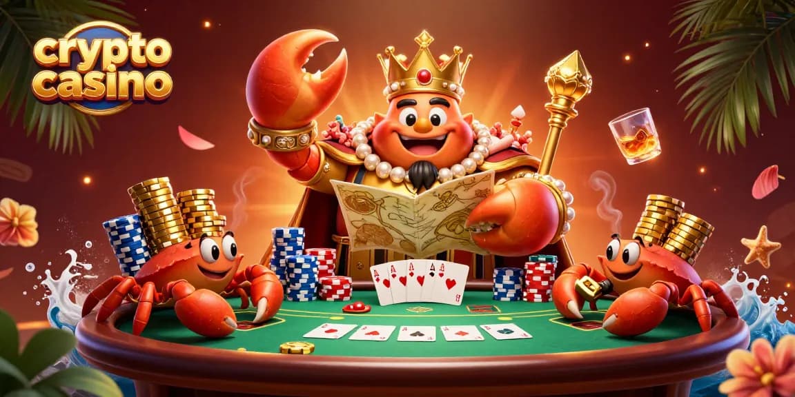 Gagnez de l'argent avec un casino crypto, où un crabe doré mène un jeu interactif et riche en animations