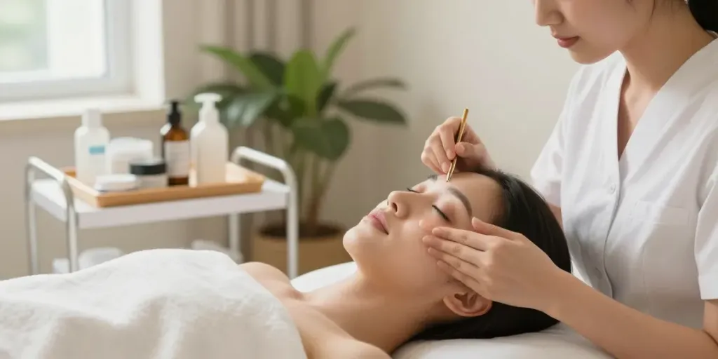 Augenringe entfernen durch professionelle Augenbehandlung in einem ruhigen Spa.