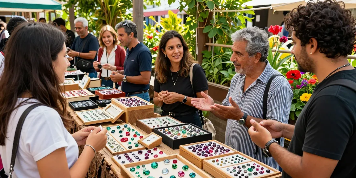 Engaging gemstone marketplace showcasing https://www.mygemspot.com vendors and vibrant gemstones in an outdoor setting.