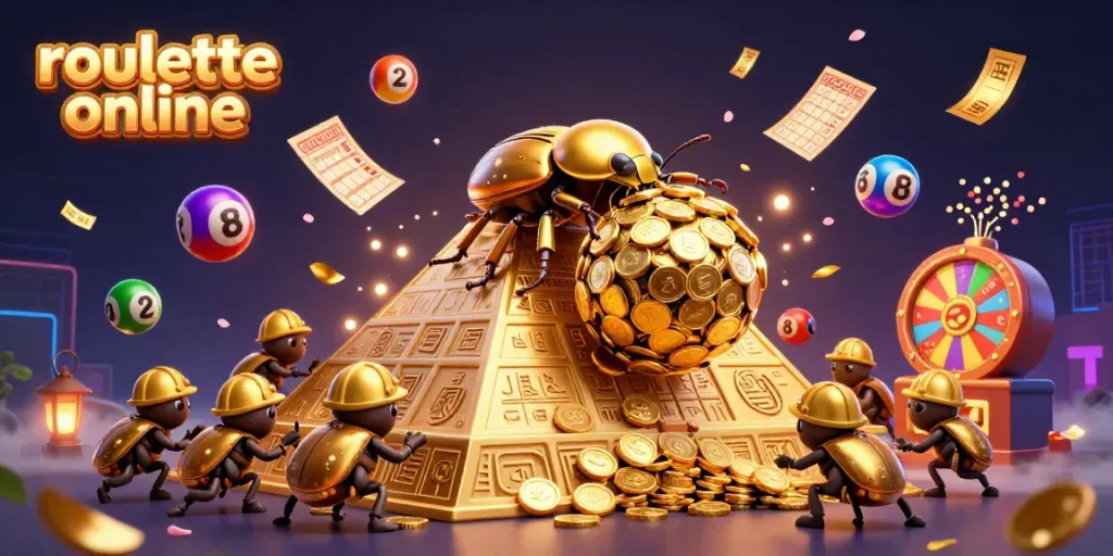 Experience roullete online with vibrant visuals of a golden beetle amid dynamic casino elements.
