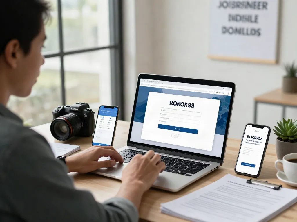 Engaged user logging into rokok88 login on modern workspace