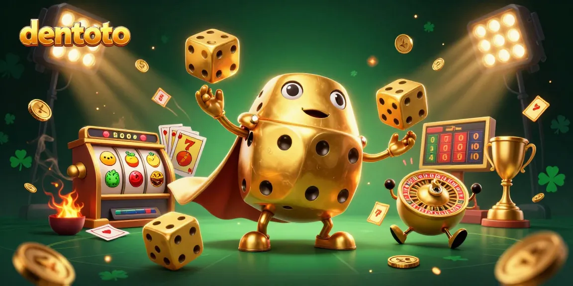 Experience the excitement of dentoto with a massive golden dice golem surrounded by dynamic casino elements.