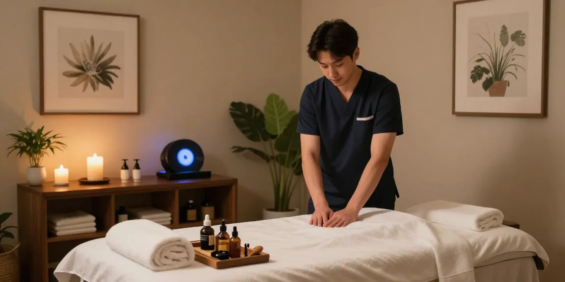강남출장안마 therapy session setup in a serene spa environment with professional massage therapist.