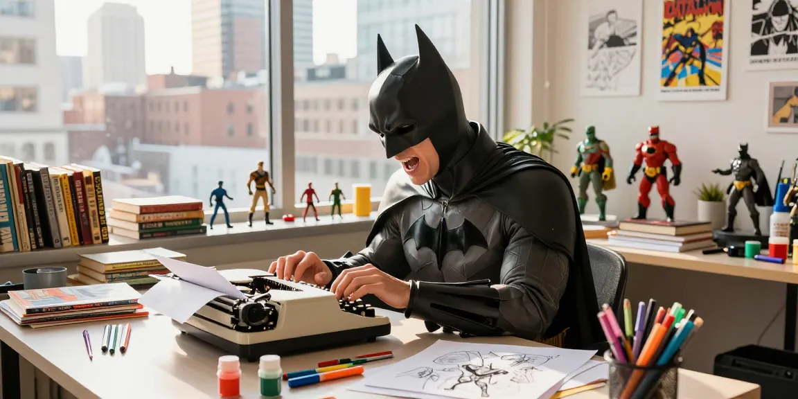 Creative workspace for batmanloyal.com featuring Batman-themed decor and a vibrant atmosphere.