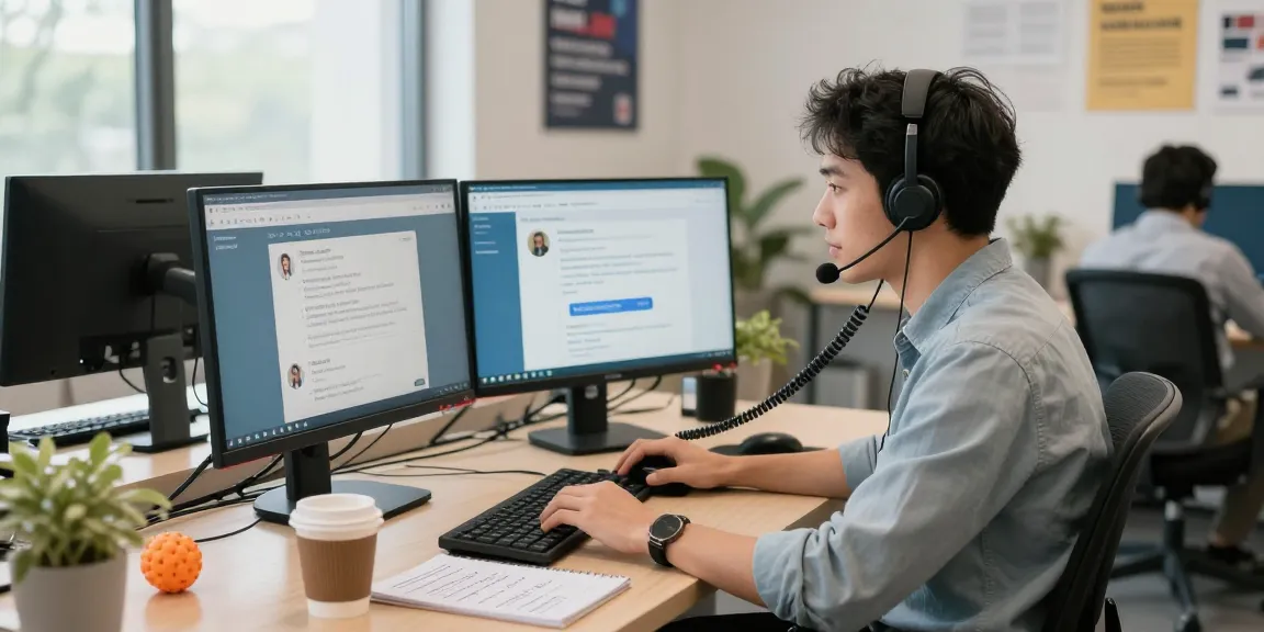 Customer service representative providing Telus-Technical-Support from a modern call center environment, displaying a supportive atmosphere.