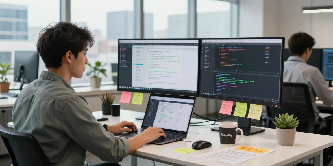 Kinetiq software engineer analyzing data at a modern tech workspace.