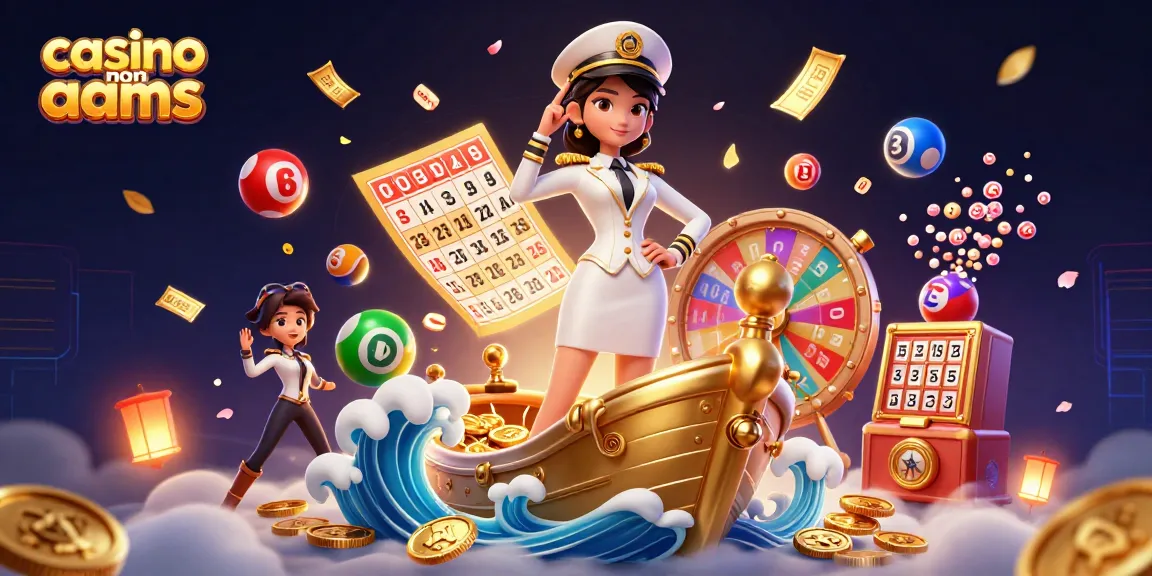 Promozione coinvolgente di casinò non AAMS con scene dinamiche di palline della lotteria, cartelle del bingo e visivi vivaci.
