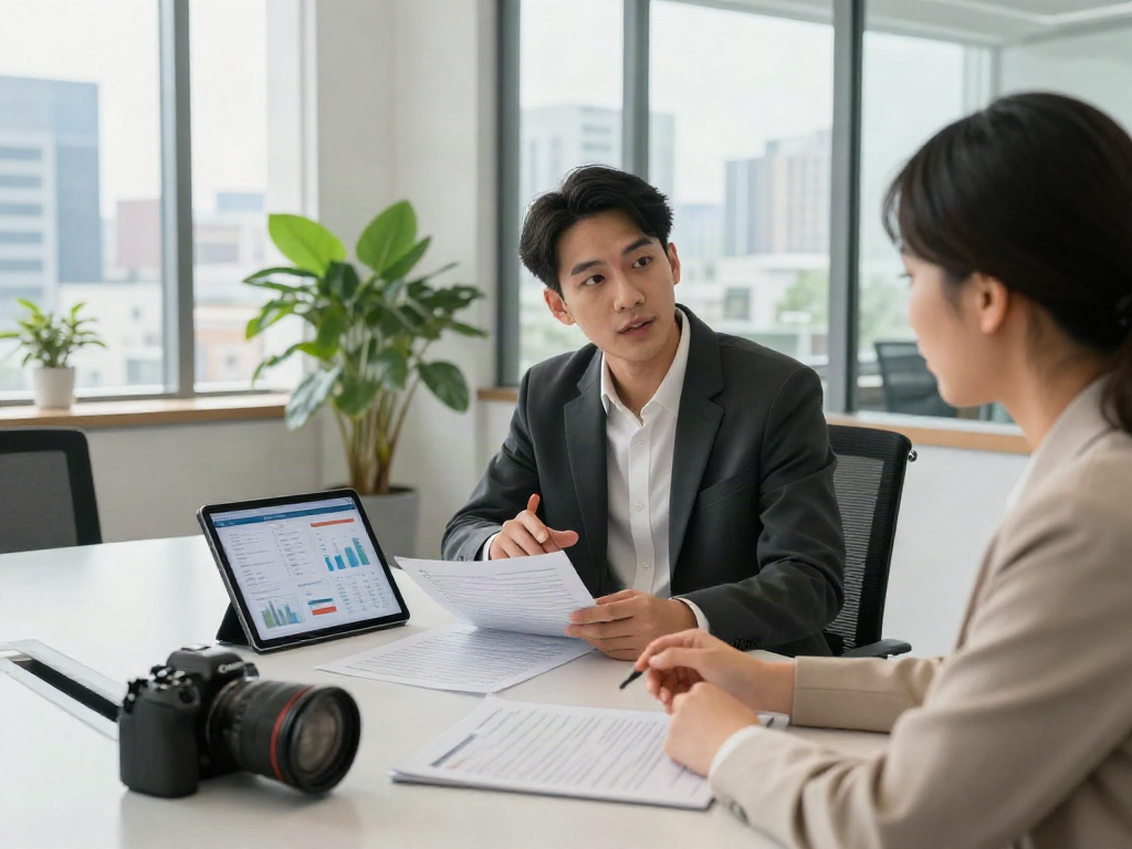 Real estate agent presenting property options, emphasizing deposit 10k for investment