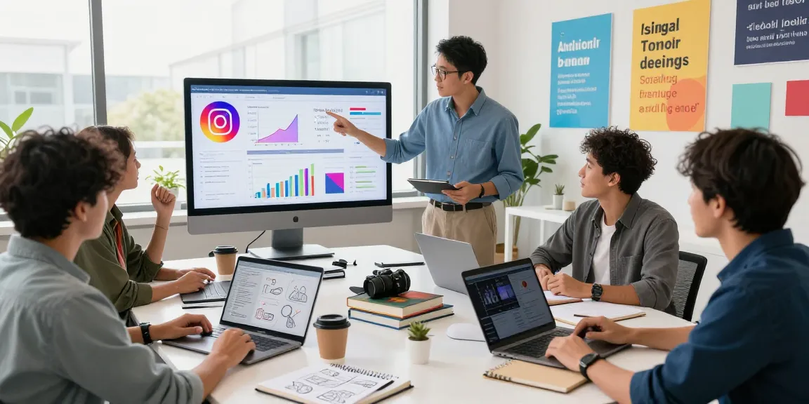 Buy real Instagram followers while analyzing social media growth strategies in a dynamic office setting.