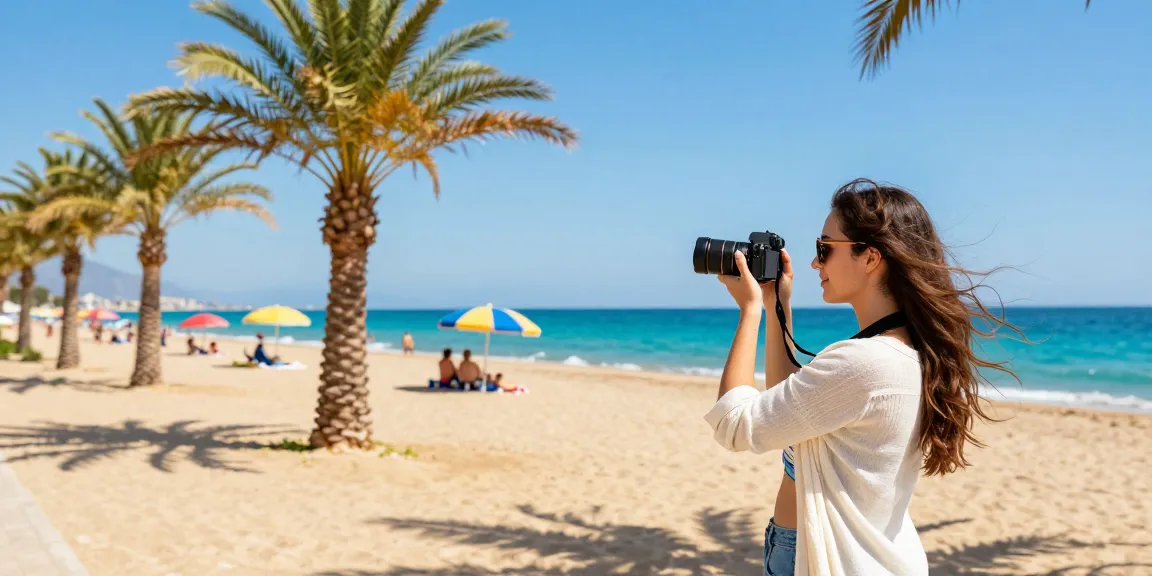 Weather in Antalya: Vibrant beach scene with traveler enjoying sunny day on turquoise coast.