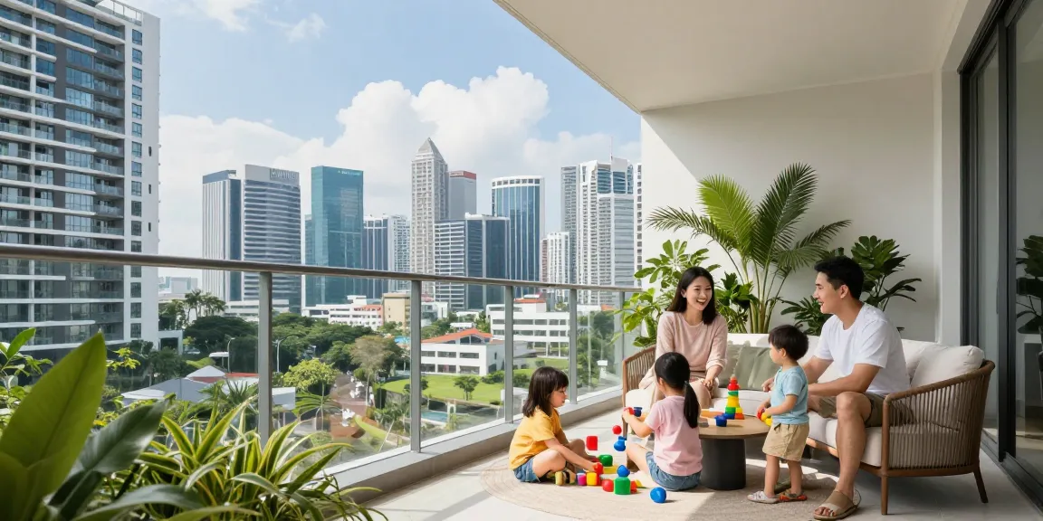 Dover Residences family enjoying skyline views from their balcony in a modern condominium.