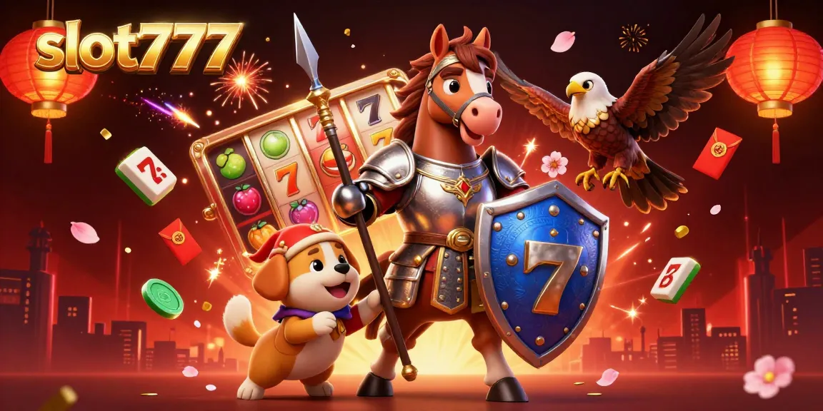 Win big with slot777 in this vibrant 3D casino illustration showcasing action-packed gaming elements.