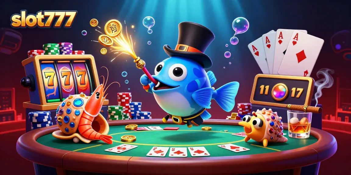 Experience the thrill of slot777 with vibrant characters in a casino-themed scene featuring glowing gold coins and lively gambling elements.