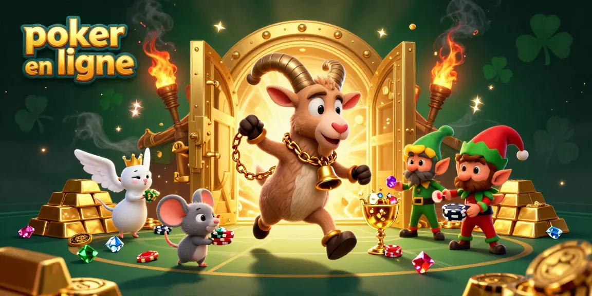Le poker en ligne fait fureur avec cette illustration d'un casino festif où des personnages luttent pour préserver l'ordre pendant que des gremlins volent des jetons.
