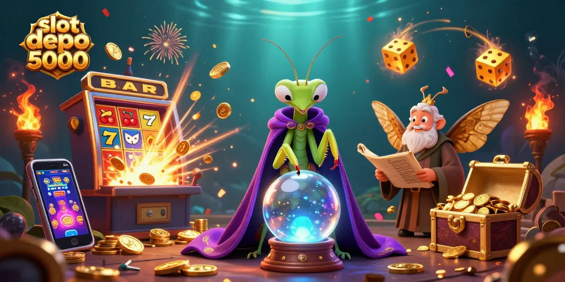 Experience thrilling excitement with slot depo 5000 and colorful jackpot symbols in a vibrant 3D casino scene.