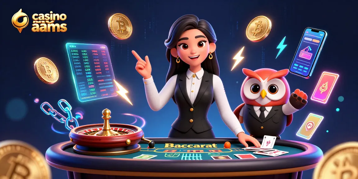 Vivi l'eccitazione del casino non AAMS con una scena vivace che presenta un tavolo da baccarat e elementi cripto scintillanti.