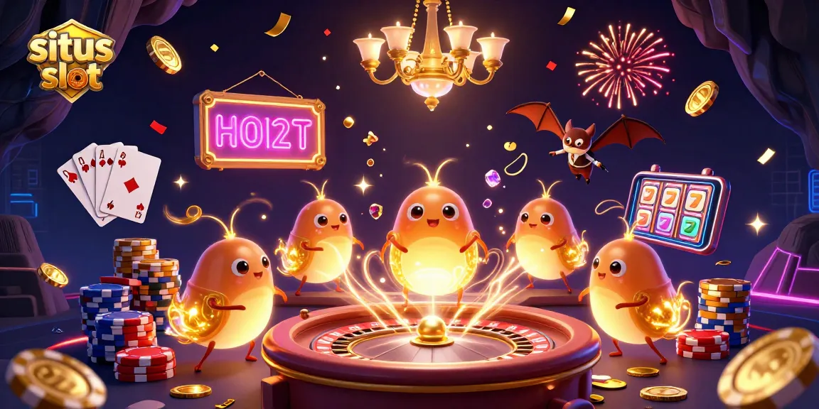 Experience the thrill at situs slot with dynamic glowworms illuminating a vibrant casino scene.