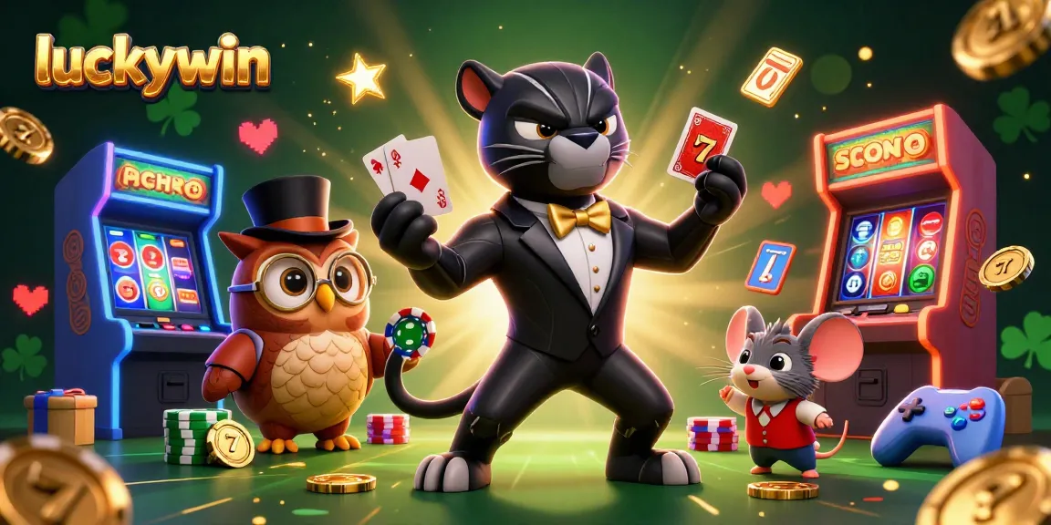 Experience thrilling moments at luckywin with stylish characters in a vibrant casino scene filled with games.