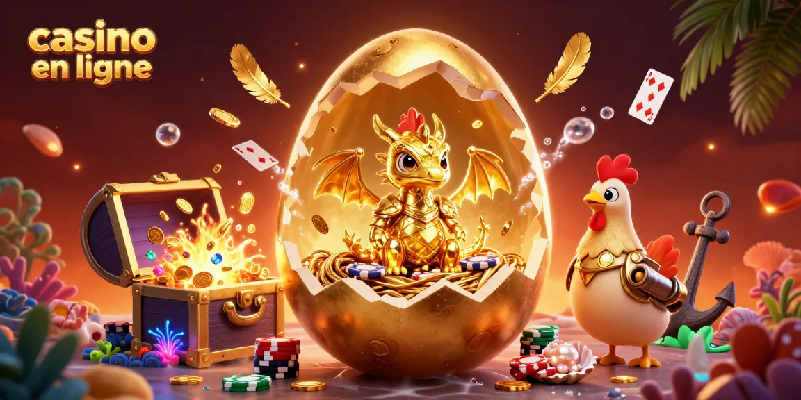 Jouez aux jeux de casino en ligne avec un dragon doré et des jetons de poker scintillants.