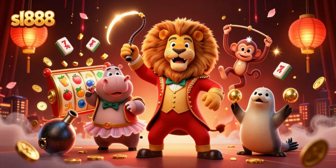 Catch the excitement of sl888 with vibrant slot reels and animated casino characters in this dynamic illustration.