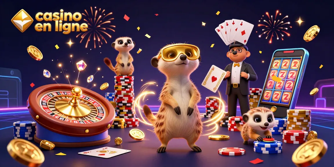 Plongez dans l'univers palpitant des jeux de casino en ligne avec des suricates gérant un établissement de jeux flashy.