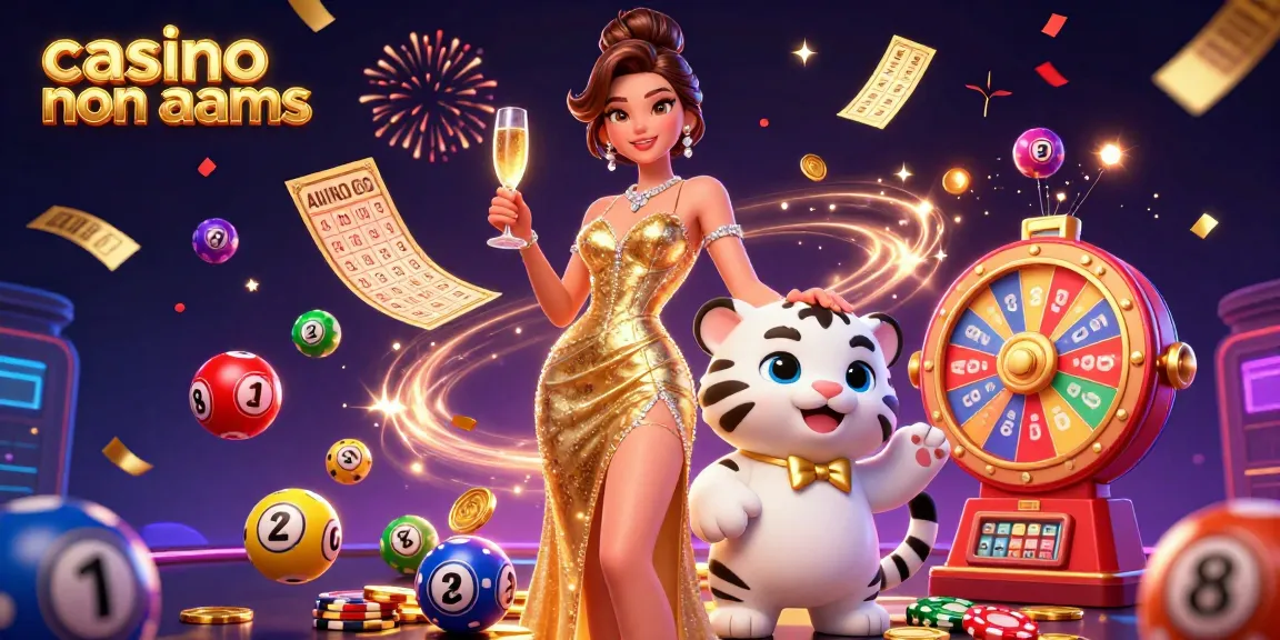 Sentite l'emozione dei casino non AAMS con una donna glamour e un cucciolo di tigre fortunato che celebrano le vincite con elementi di gioco colorati.