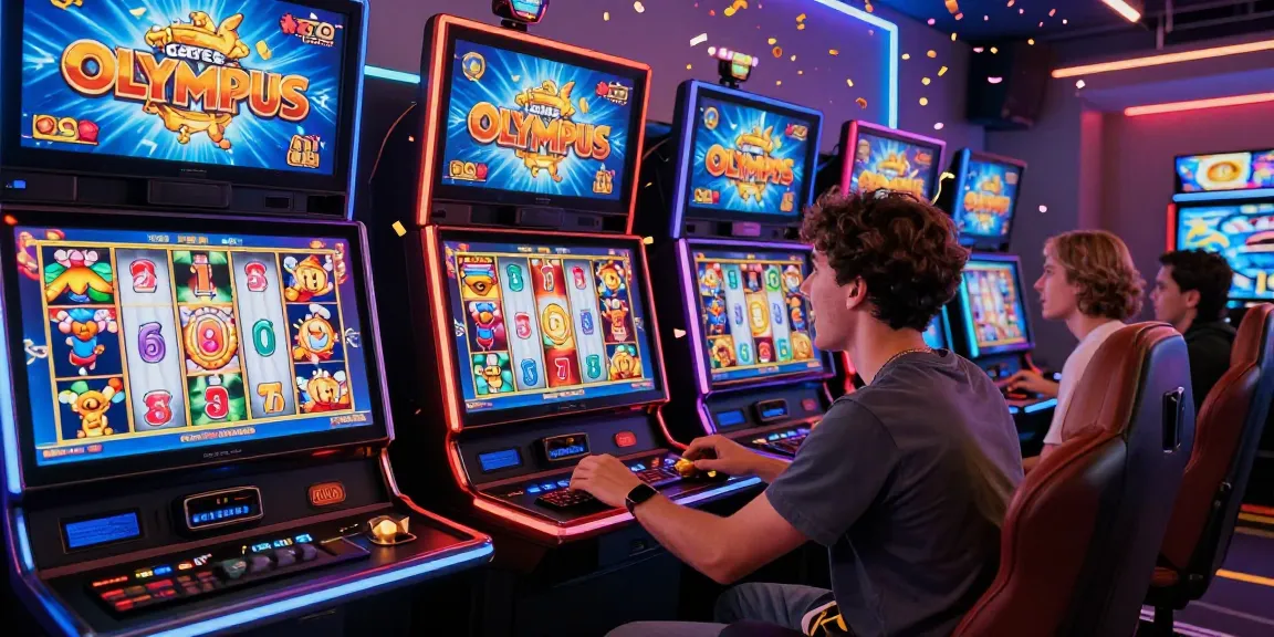 Pemain raja receh menikmati slot online dengan grafis berwarna-warni dan suasana ceria.