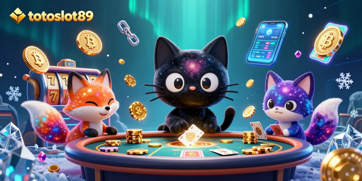 Engage in exciting wins with totoslot89's cosmic casino world featuring vibrant characters and cryptocurrencies.