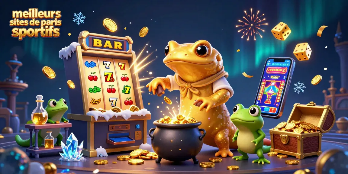 Visuel dynamique illustrant les meilleurs sites de paris sportifs avec des symboles de casino et des créatures fantastiques.