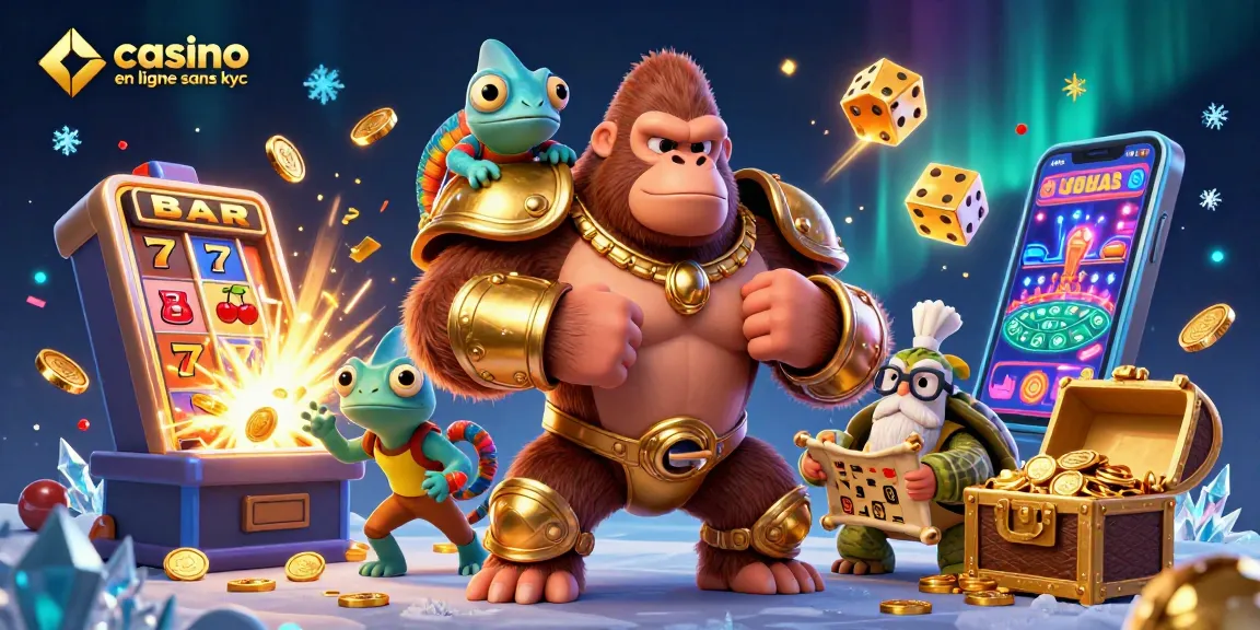 Remportez votre jackpot avec un casino en ligne sans KYC, une illustration vibrante de casino 3D.