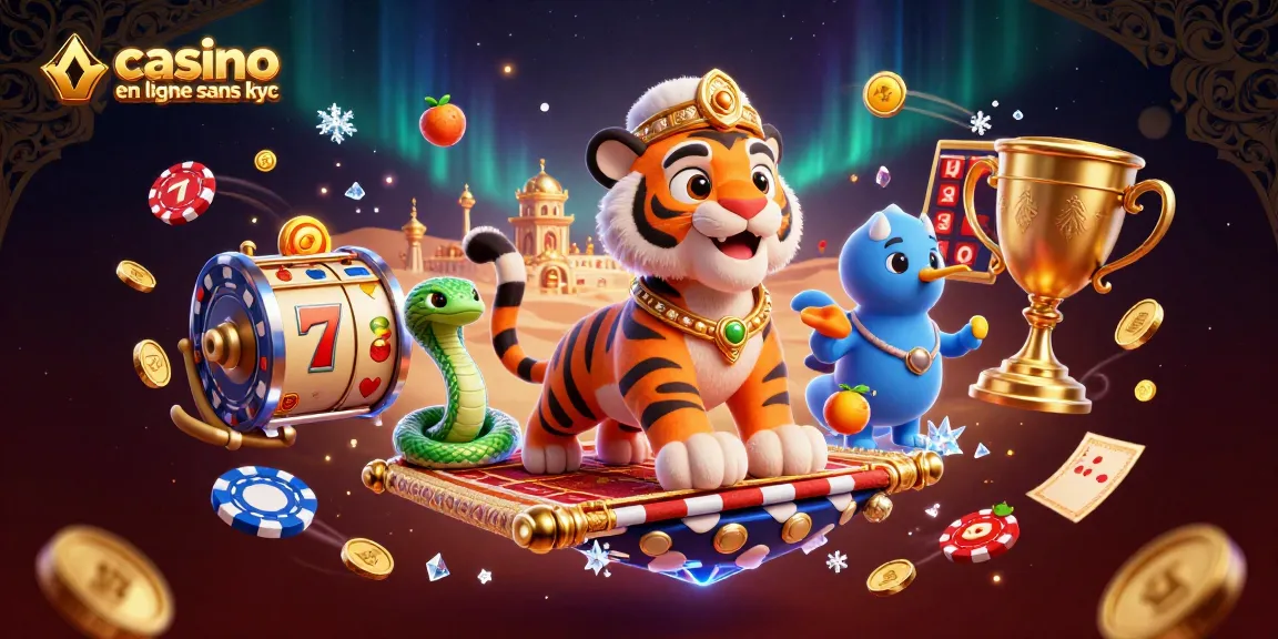 Plongez dans l'univers du casino en ligne sans KYC avec un sultan en tigre et des éléments de jeux captivants.