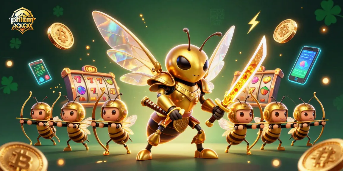 Engage with the thrilling action of phim xxx in this vibrant crypto casino scene featuring a golden hornet warrior.
