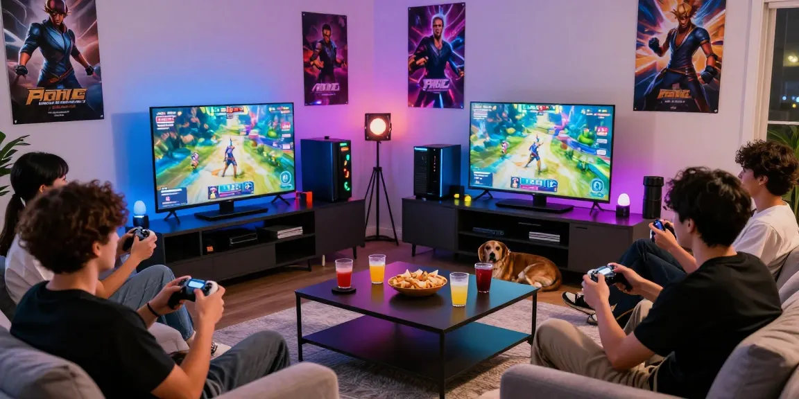 Friends enjoying a gaming marathon with kecak4d and snacks in a cozy living room
