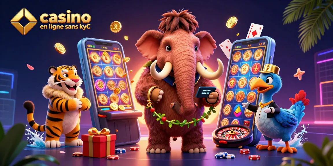 Plongée dans l'univers du casino en ligne sans KYC avec un bouncer mammouth, un VIP tigre et un portier dodo.