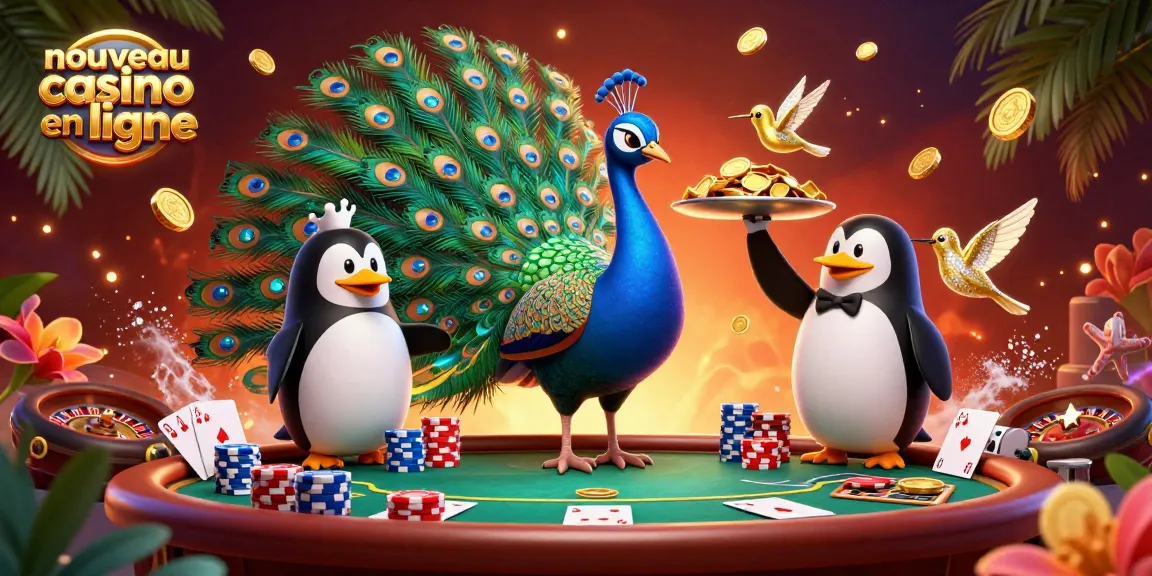 Jouez au nouveau casino en ligne avec un paon élégant et des éléments de jeu colorés injectant de la passion.