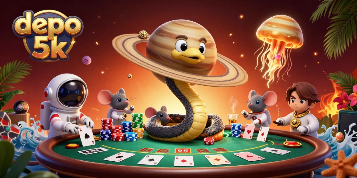 Experience the excitement of depo 5k with cartoon characters and casino elements in a vibrant scene.